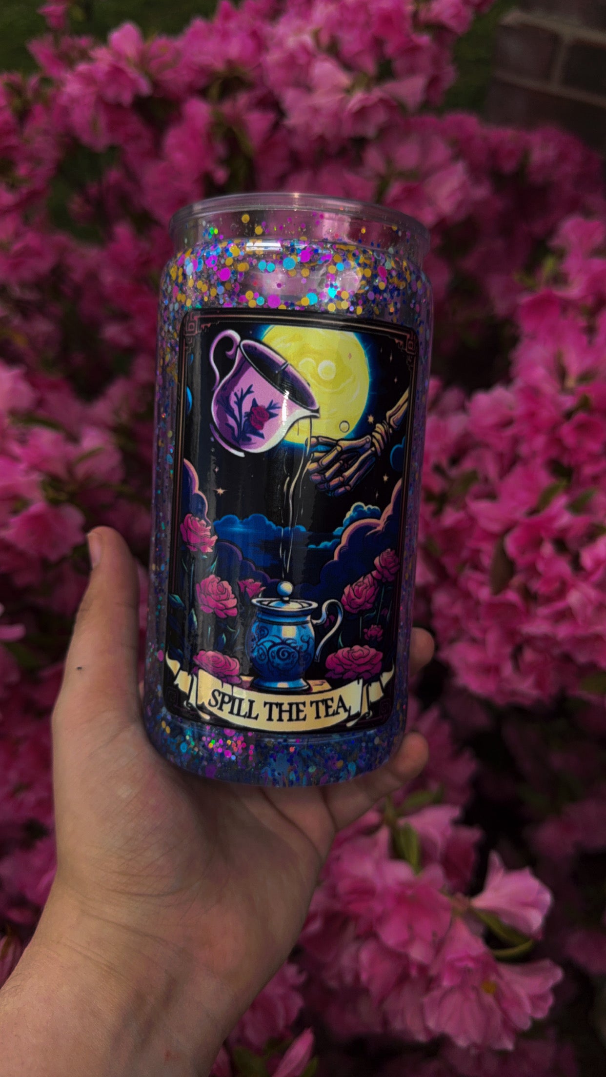 Spill the tea snow globe cup
