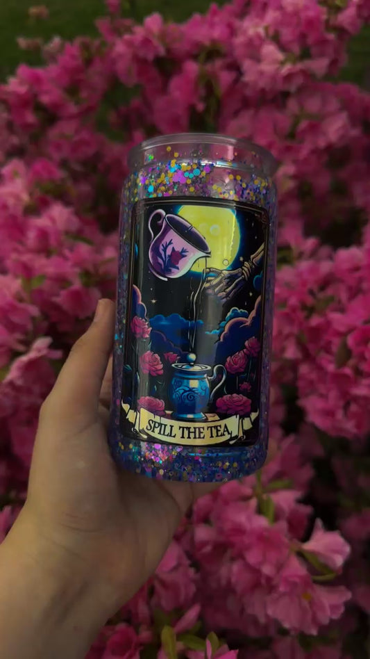 Spill the tea snow globe cup